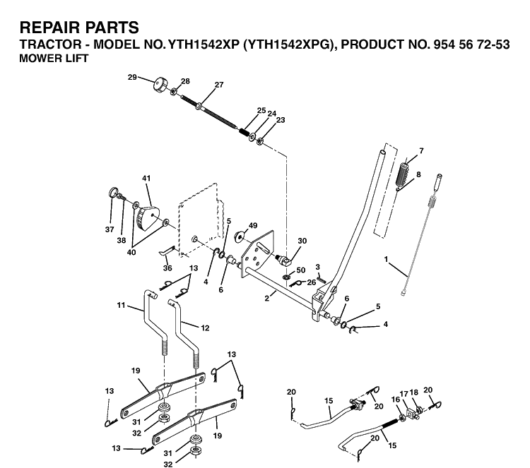 Mower Lift / Deck Lift Diagram and Parts List for YTH1542XP (954567253)(2003-03) Husqvarna Lawn Tractor