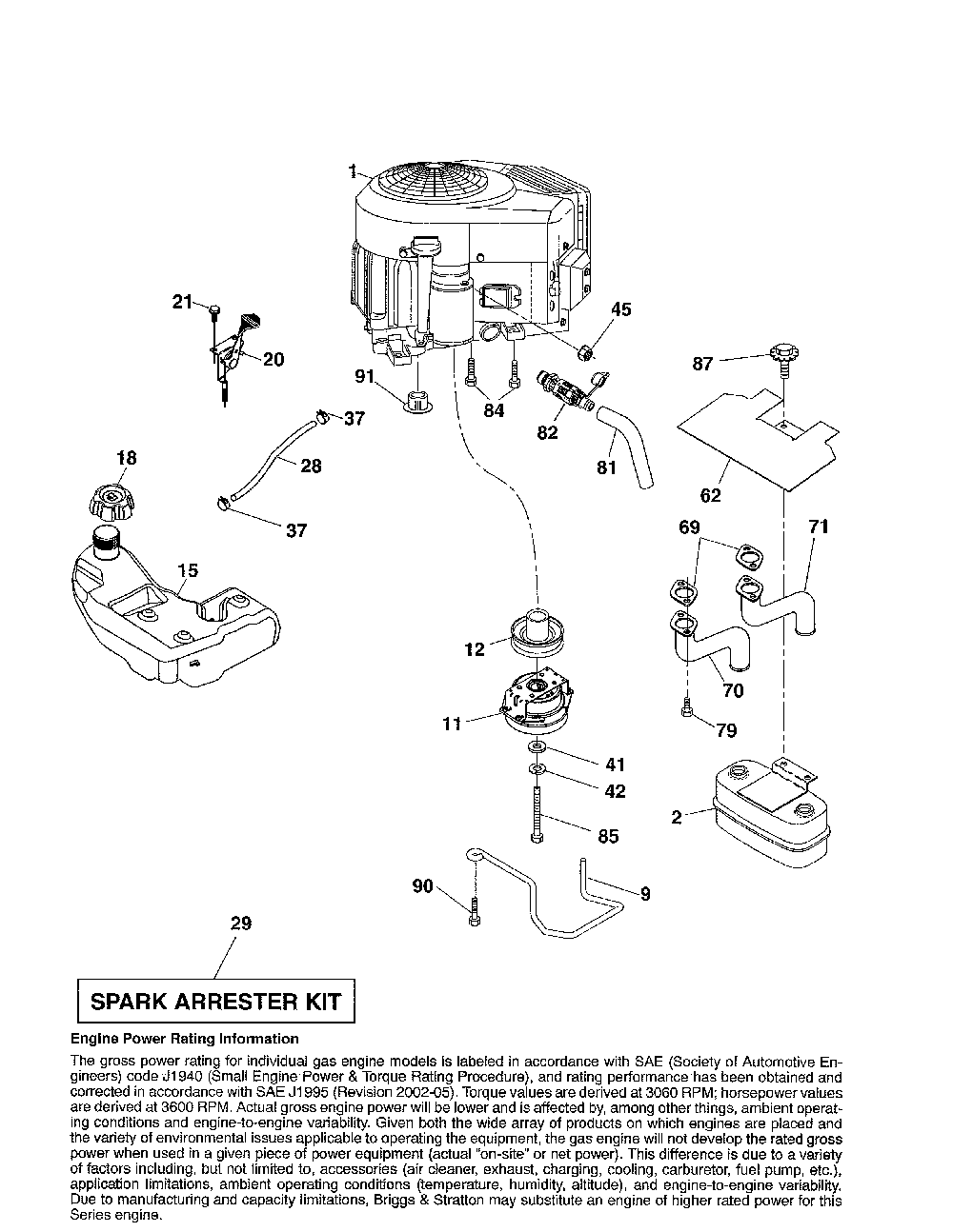 Engine Diagram and Parts List for YTH24V54-96043018800  Husqvarna Lawn Tractor