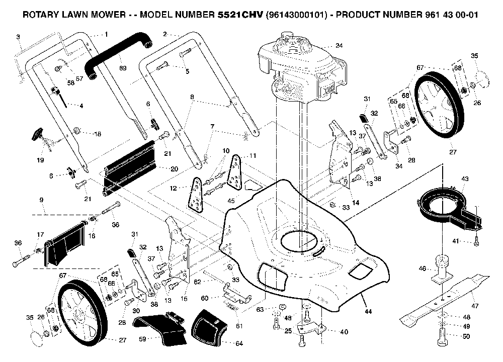Repair Parts Diagram and Parts List for 5521CHV (96143000101)(2005-01) Husqvarna Lawn Mower