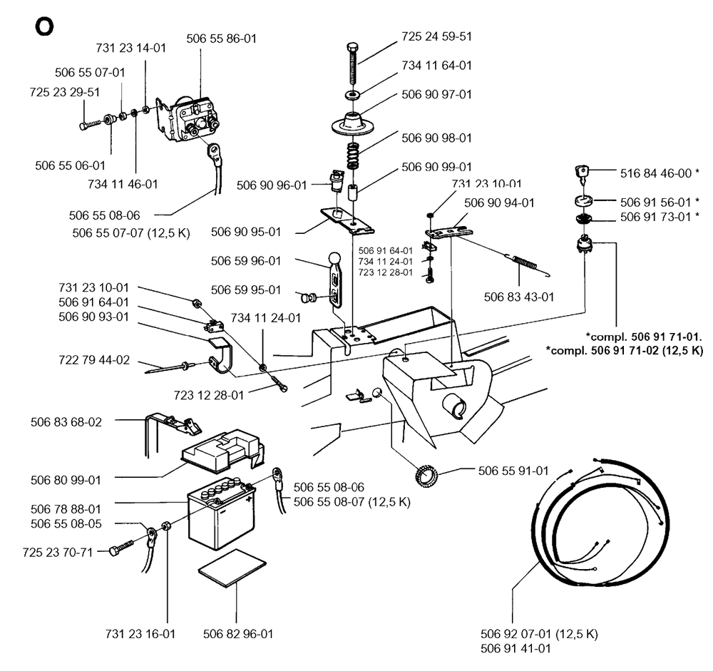 Electrical Diagram and Parts List for R850 1996-01 Husqvarna Lawn Tractor