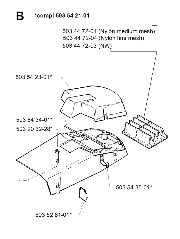 Air Filter Cover Diagram and Parts List for 262XP 19960100001-19981400000 Husqvarna Chainsaw