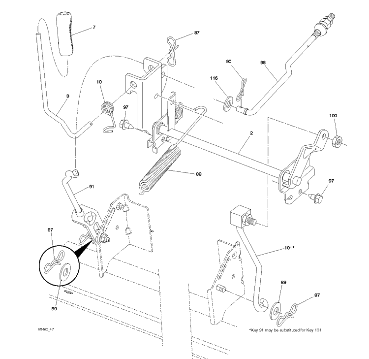 Mower Lift / Deck Lift Diagram and Parts List for TS246 (96041041500)(2017-09) Husqvarna Lawn Tractor