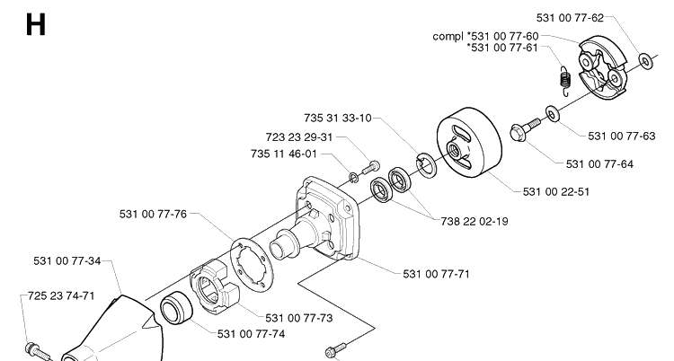 Clutch Diagram and Parts List for 142R 20001900001-Current Husqvarna Brush Cutter