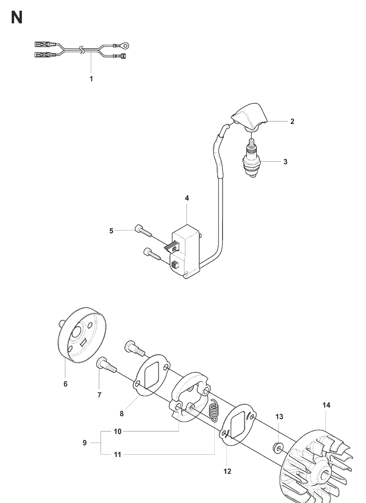 Ignition System And Clutch Diagram and Parts List for 327LX 20080900001-Current Husqvarna Edger
