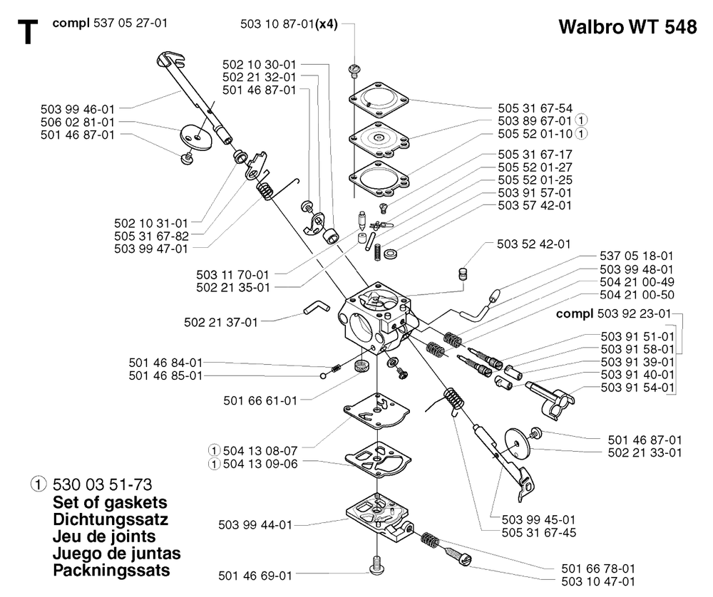 Carburetor Details Diagram and Parts List for 240RJ 20023500001 & Above Husqvarna Trimmer