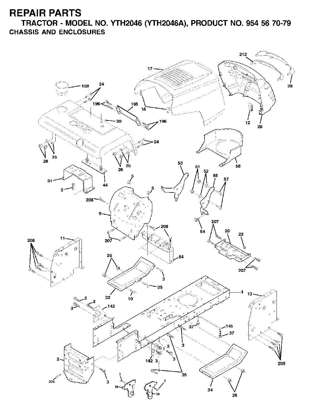 Chassis And Enclosures Diagram and Parts List for YTH2046A (954567079)(2000-11) Husqvarna Lawn Tractor