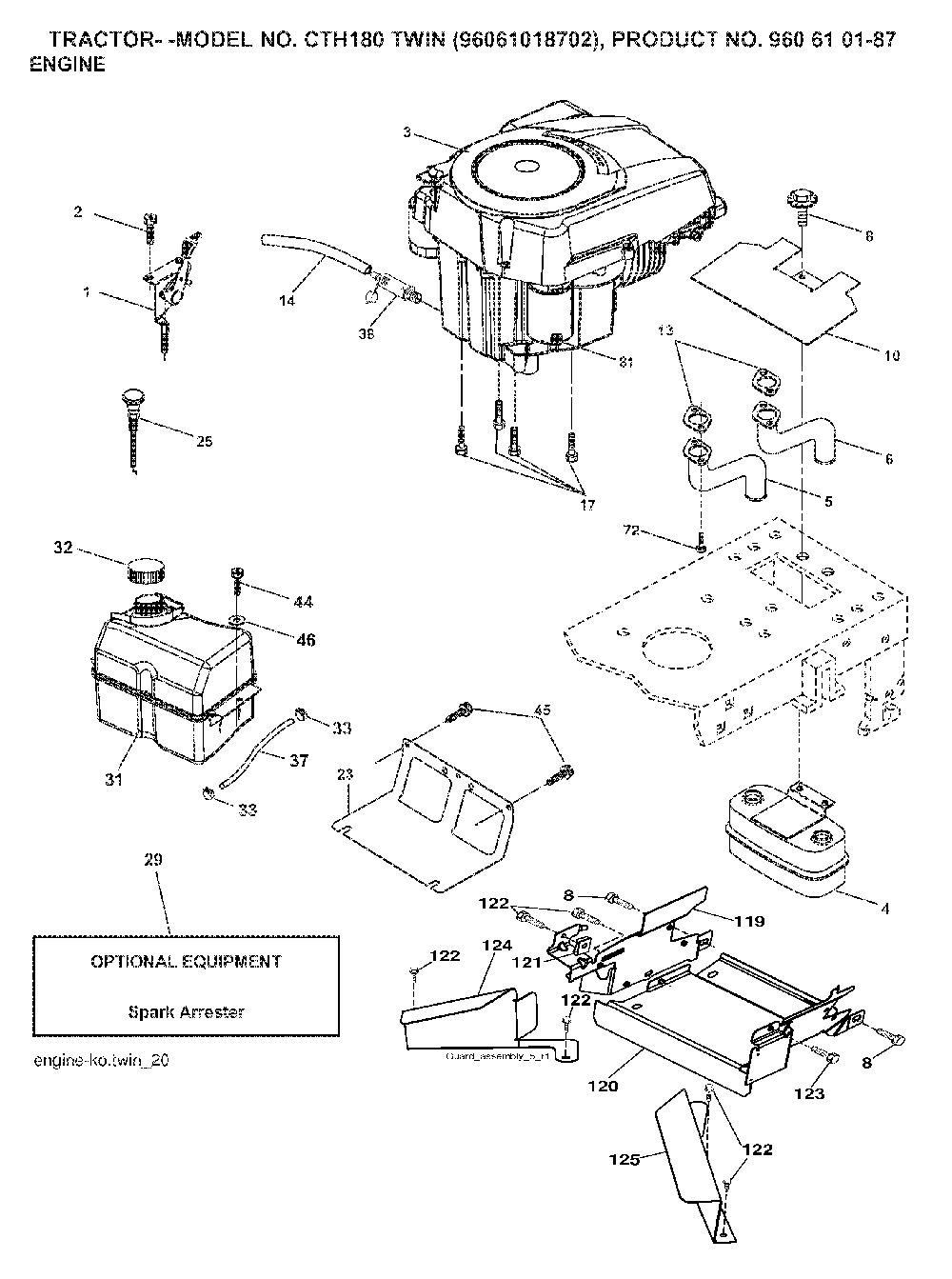 Engine Diagram and Parts List for CTH180TWIN (96061018702, 960610187)(2007-09) Husqvarna Lawn Tractor