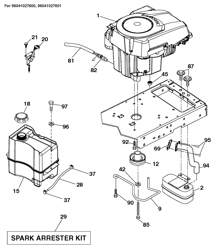 Engine Diagram and Parts List for YTH20K42  Husqvarna Lawn Tractor