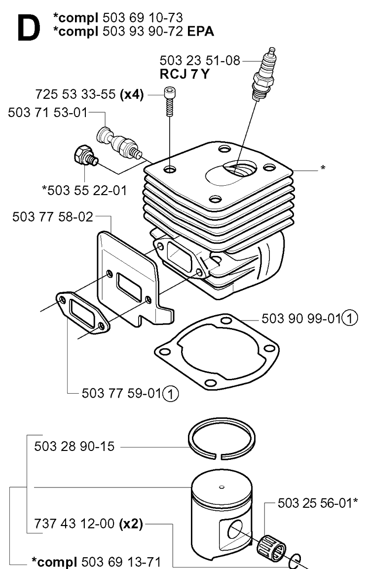 Cylinder Piston Diagram and Parts List for 365 20020100001-20034400000 Husqvarna Chainsaw