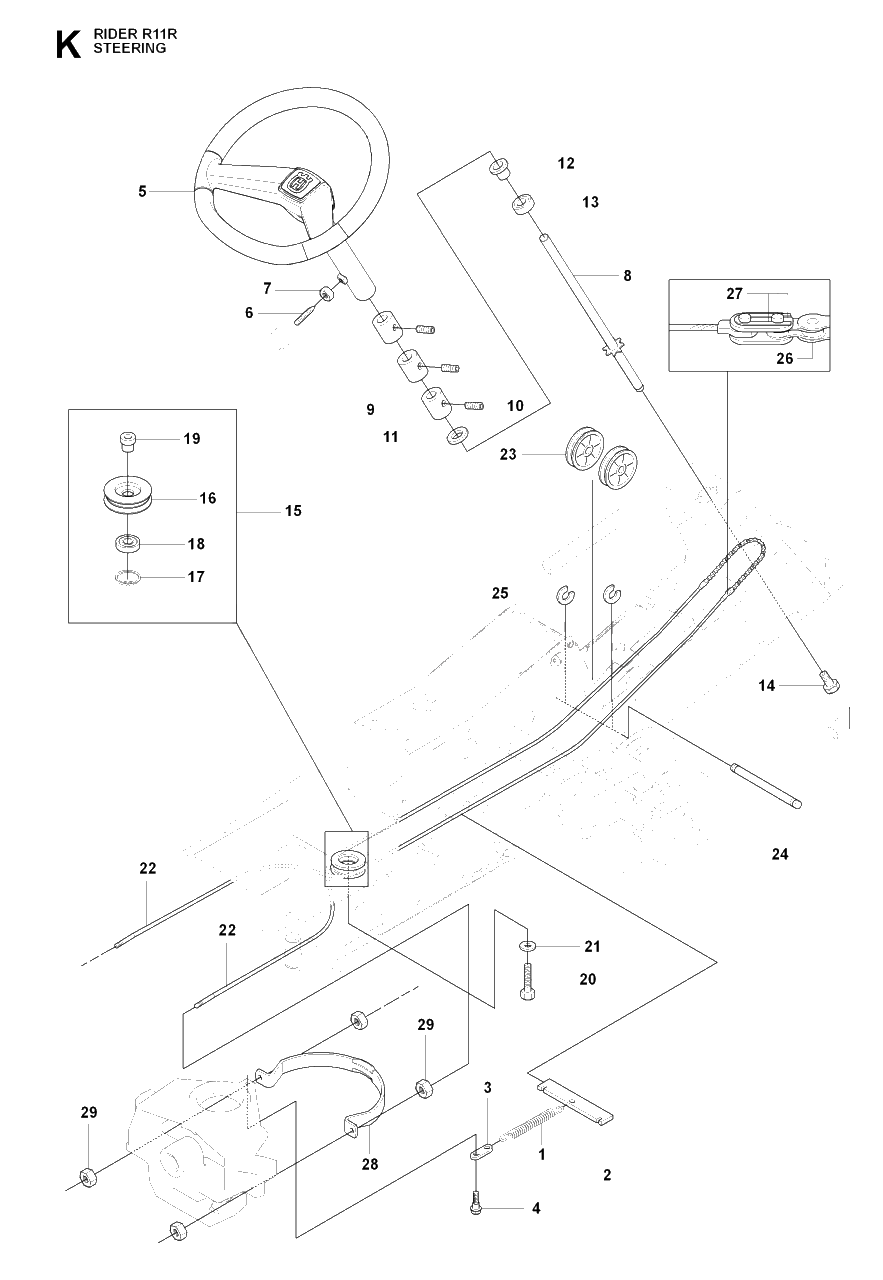 Steering Diagram and Parts List for R11R (966830401)(2009-04) Husqvarna Lawn Tractor