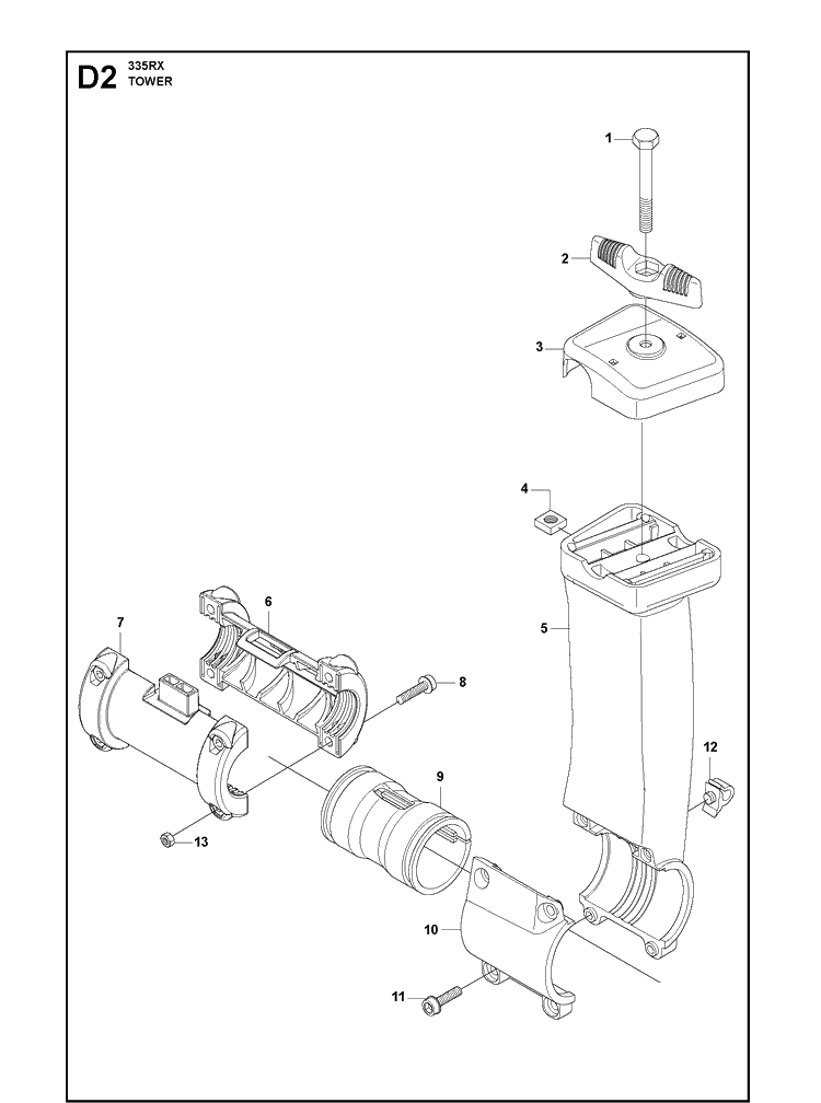 Tower Diagram and Parts List for 335RX  Husqvarna Brush Cutter