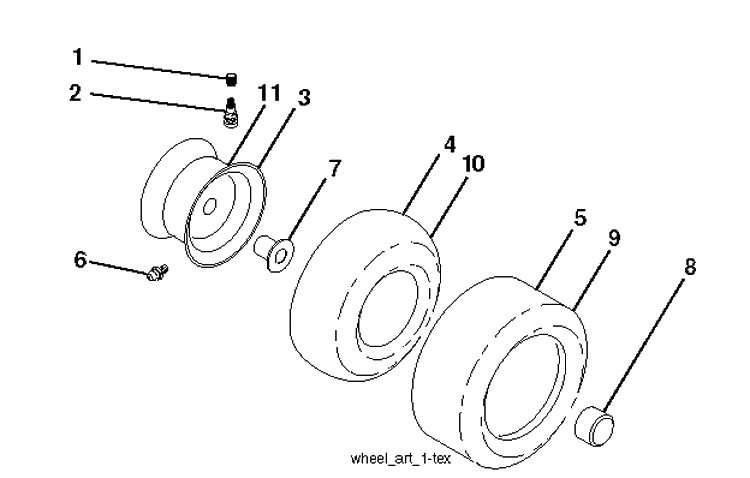 Wheels And Tires Diagram and Parts List for YTH26V54 (96043011100)(2010-11) Husqvarna Lawn Tractor