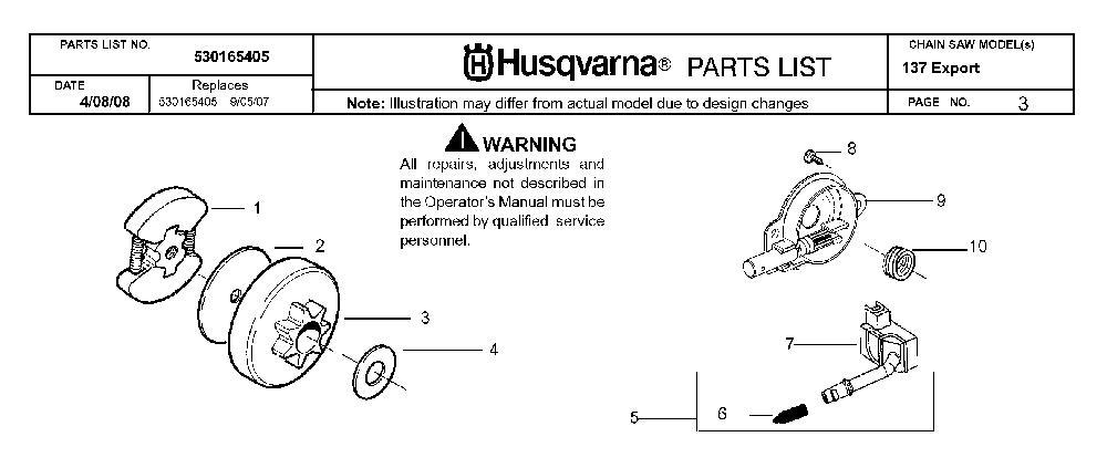 Clutch And Oil Pump Diagram and Parts List for 137 20082200001 Husqvarna Chainsaw