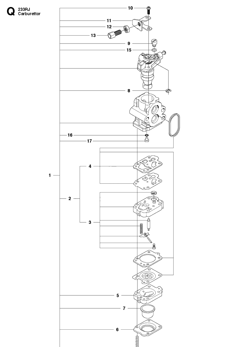Carburetor Diagram and Parts List for 233RJ 20090100001-20112700000 Husqvarna Brush Cutter