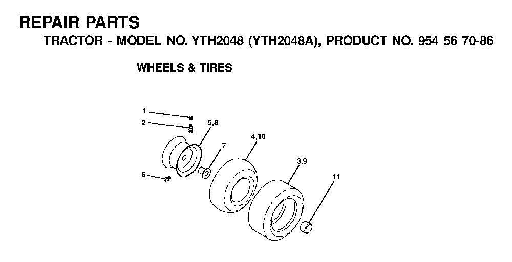 Wheels And Tires Diagram and Parts List for YTH2048A (954567086)(2001-02) Husqvarna Lawn Tractor