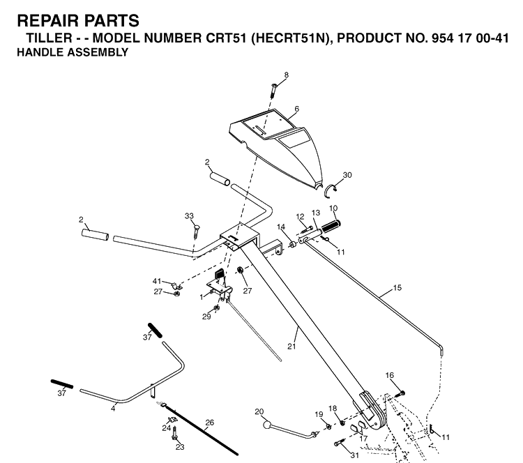 Handle Diagram and Parts List for CRT51 (HECRT51N)(2004-01) Husqvarna Cultivator