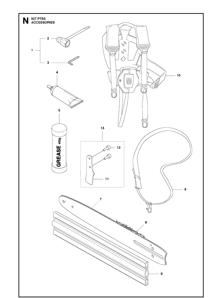 Accessories Diagram and Parts List for 327PT5S 20120100001-Current Husqvarna Pole Saw