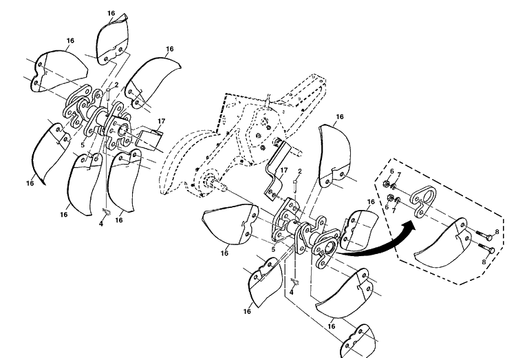 Tine Assembly Diagram and Parts List for 900DRT (96093001100)(2009-10) Husqvarna Tiller