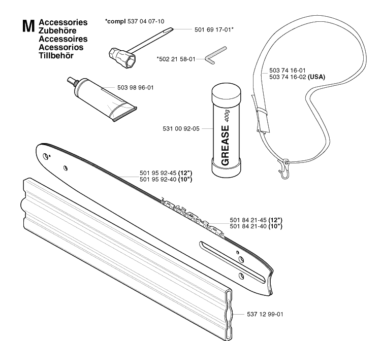 Accessories Diagram and Parts List for 325P 20021800001-20042299999 Husqvarna Pole Saw