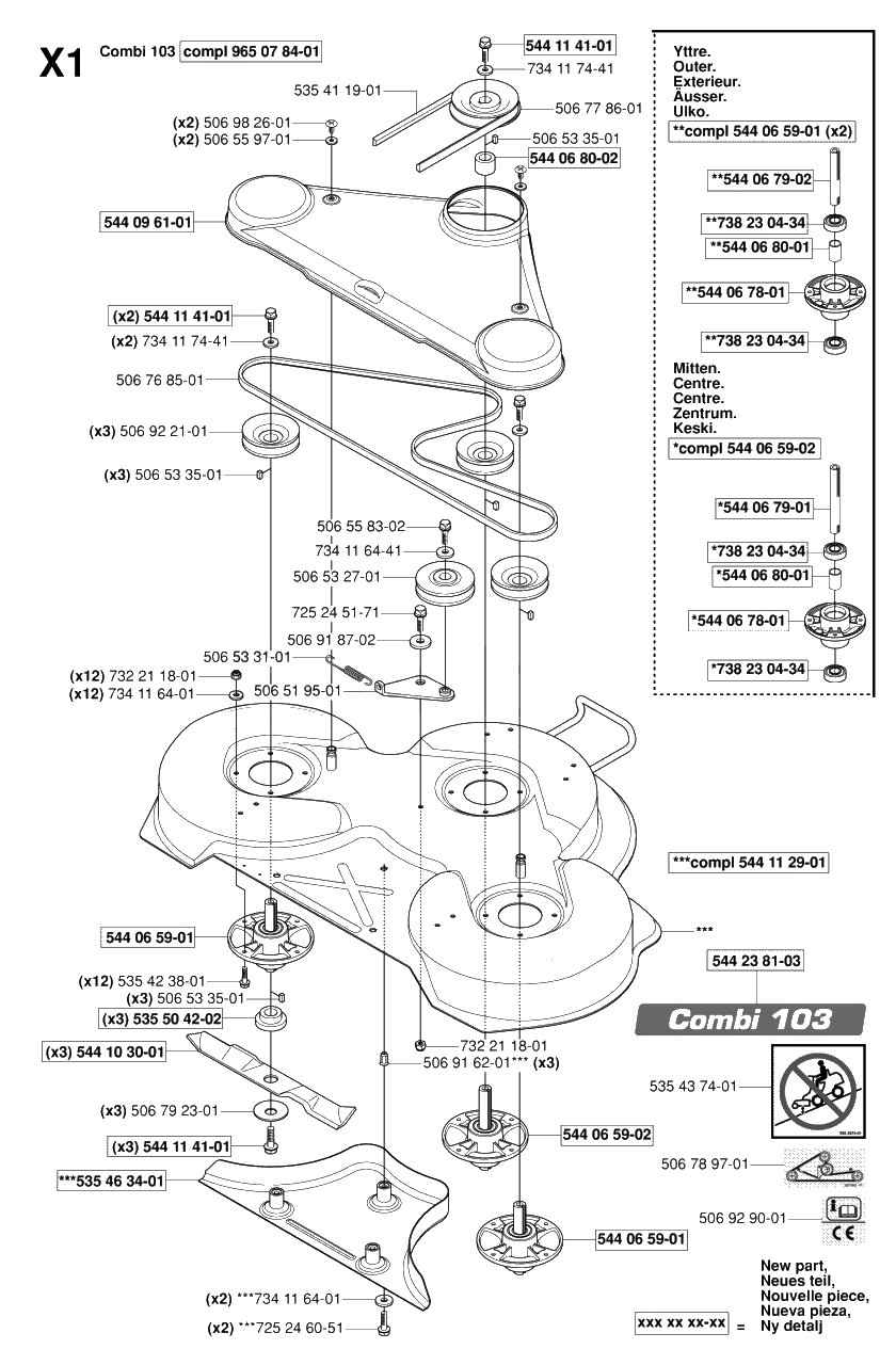 103cm Cutting Deck 2 Diagram and Parts List for R15-V2AWD (965080101)(2006-05) Husqvarna Lawn Tractor