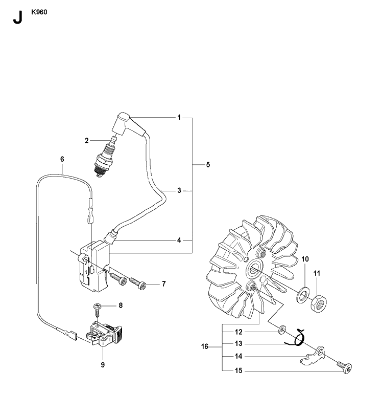 Ignition System Diagram and Parts List for K960 2008-12 Husqvarna Lawn Tractor Accessories