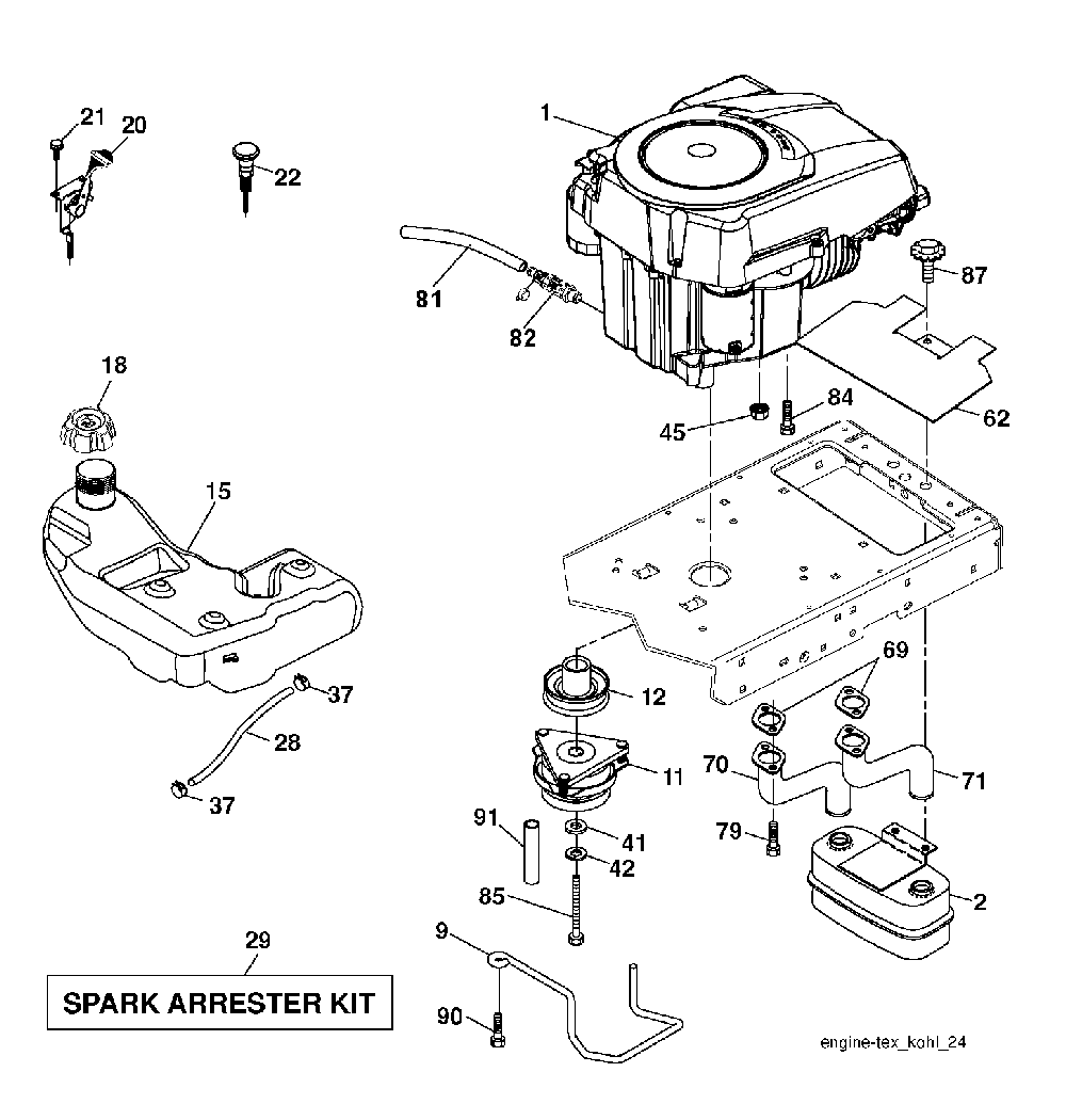 Engine Diagram and Parts List for YTH200TWIN (96041006302)(2009-10) Husqvarna Lawn Tractor