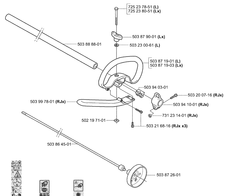 Shaft / Tube Diagram and Parts List for 323L 2004-03 Husqvarna Brush Cutter