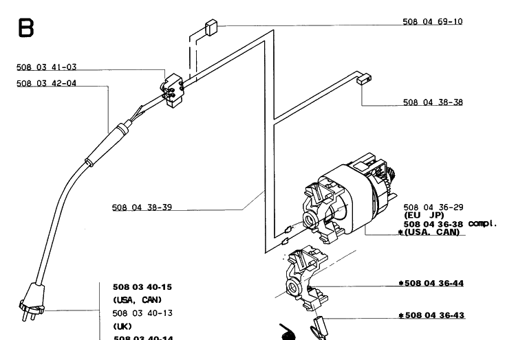 Electrical Diagram and Parts List for 16 19991400001-Current Husqvarna Chainsaw