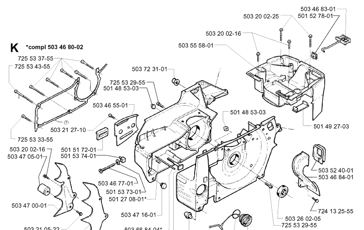 Crankcase Diagram and Parts List for 394XP 19960100001-19980900000 Husqvarna Chainsaw