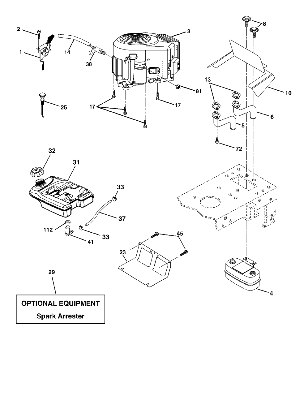Engine Diagram and Parts List for YTH2148 (954572035-C)(2005-01) Husqvarna Lawn Tractor