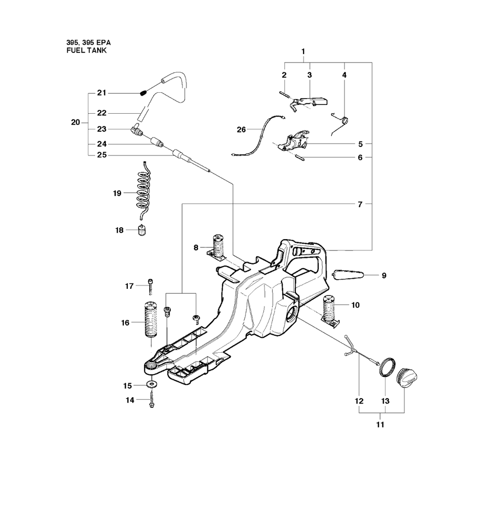 Fuel Tank Diagram and Parts List for 395XP-XPG (EPA)(20163900001 - 20193499999) Husqvarna Chainsaw