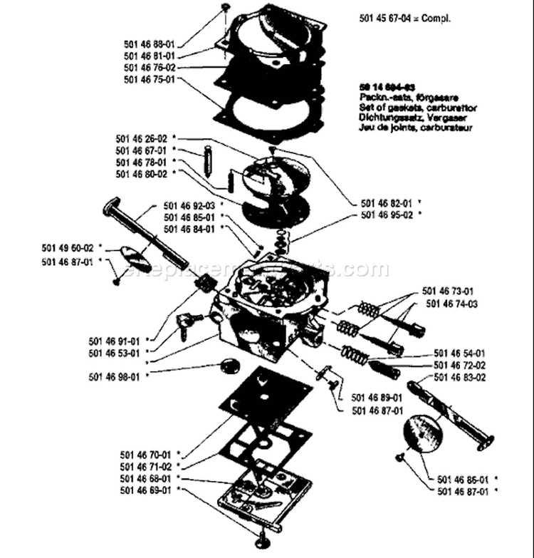 Page B Diagram and Parts List for 444 1980-02 Husqvarna Chainsaw
