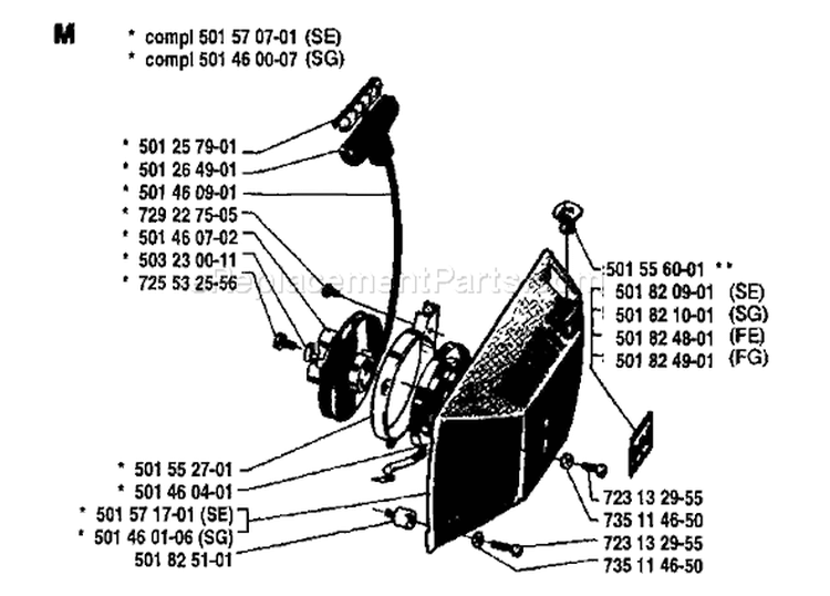 Page J Diagram and Parts List for 444 1981-03 Husqvarna Chainsaw