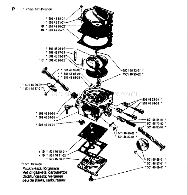 Page B Diagram and Parts List for 444 1981-03 Husqvarna Chainsaw