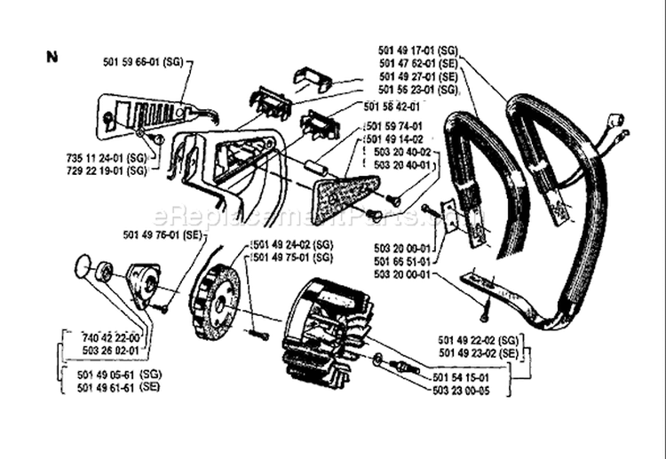 Page D Diagram and Parts List for 444 1981-03 Husqvarna Chainsaw