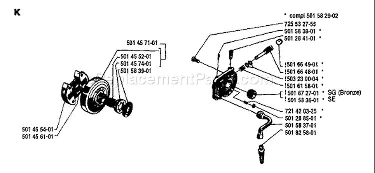 Page H Diagram and Parts List for 444 1981-03 Husqvarna Chainsaw