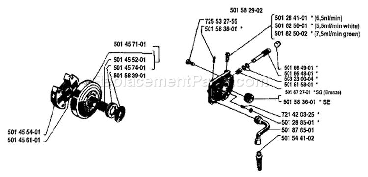 Page J Diagram and Parts List for 444 1983-01 Husqvarna Chainsaw