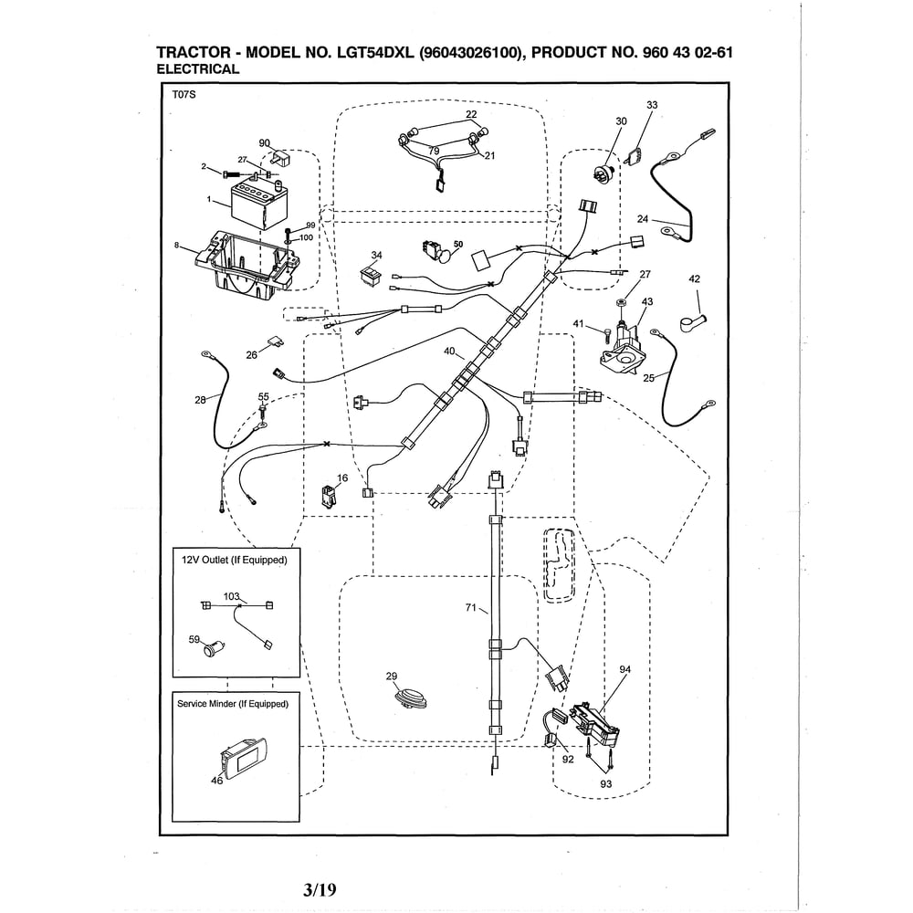 Electrical Diagram and Parts List for 96043026100  Husqvarna Lawn Tractor