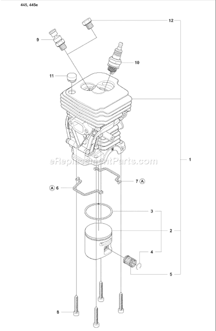 Page H Diagram and Parts List for 445 2007-03 Husqvarna Chainsaw