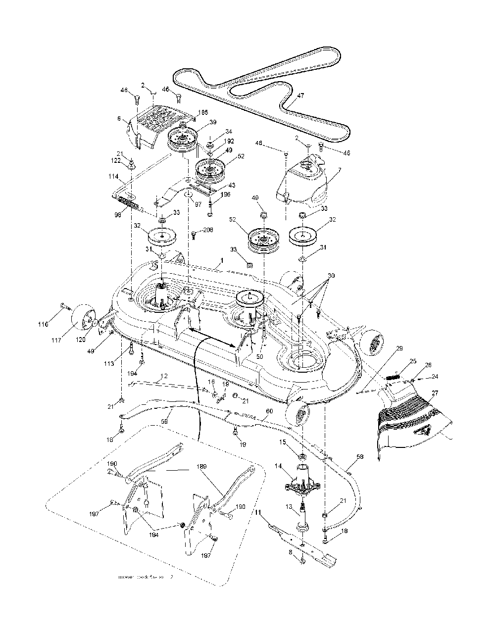 Mower Deck / Cutting Deck Diagram and Parts List for GTH260TWIN (96041004501)(2007-10) Husqvarna Lawn Tractor