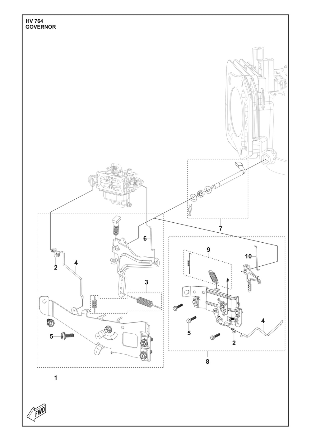 Governor Diagram and Parts List for HV764  Husqvarna Engine