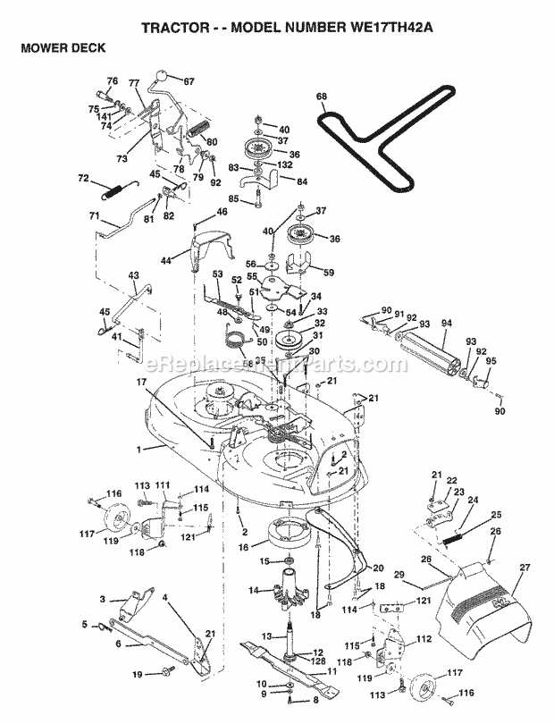 Mower Deck Diagram and Parts List for WE17TH42A 1999 Husqvarna Lawn Tractor