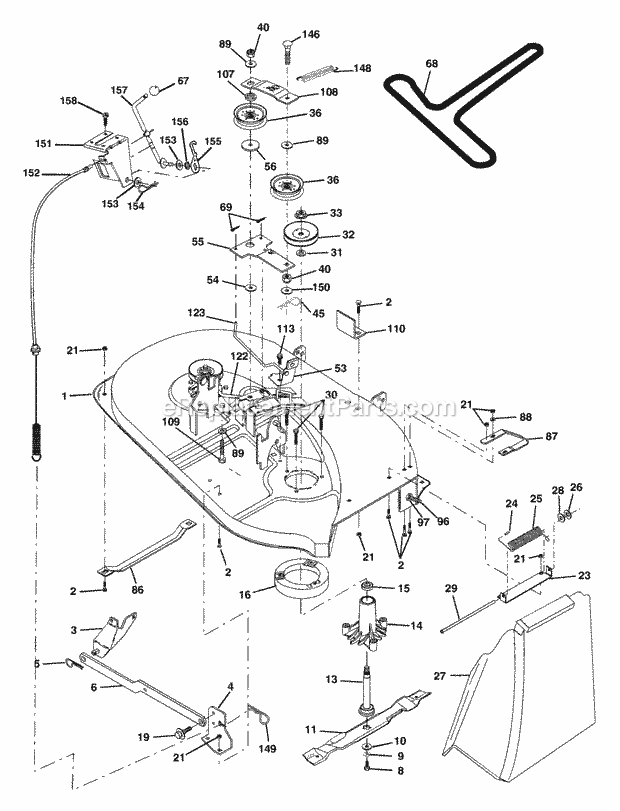 Mower Deck Diagram and Parts List for WET1338B 2003 Husqvarna Lawn Tractor