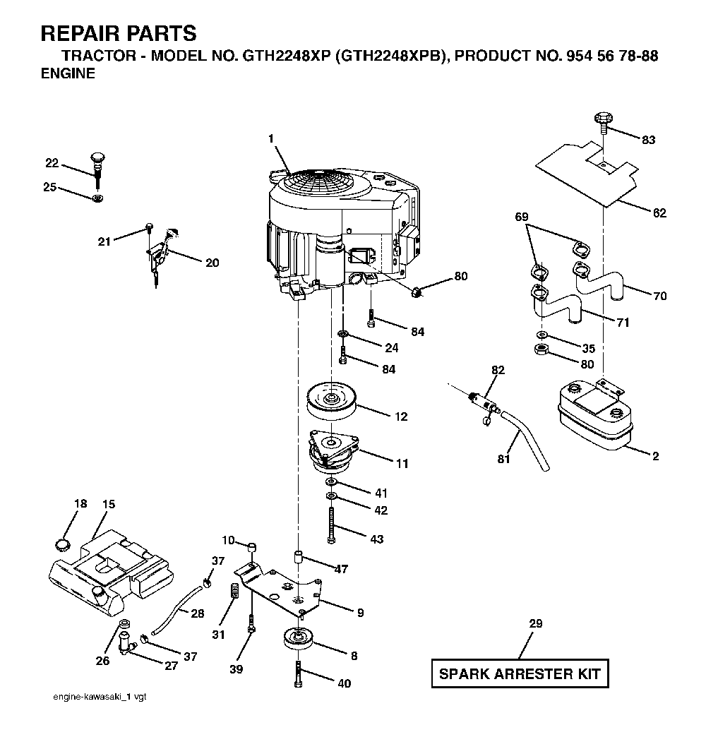 Engine Diagram and Parts List for GTH2248XP (GTH2248 XPB, 954567888)(2003-05) Husqvarna Lawn Tractor
