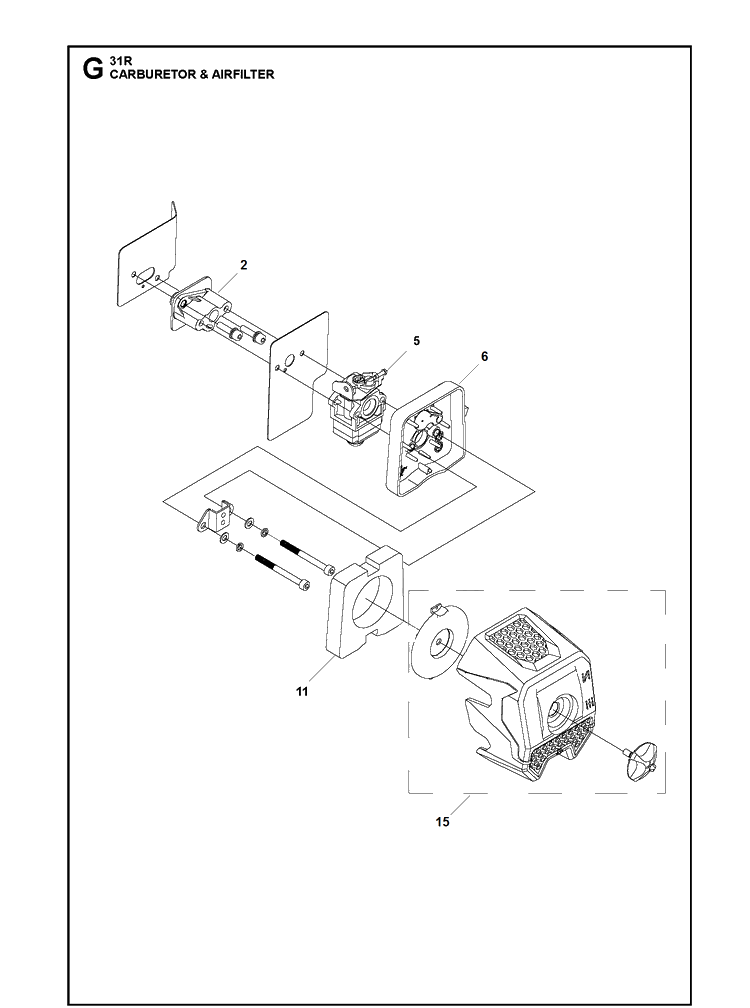 Carburetor And Air Filter Diagram and Parts List for 131R (967843102)(2020-10) Husqvarna Edger