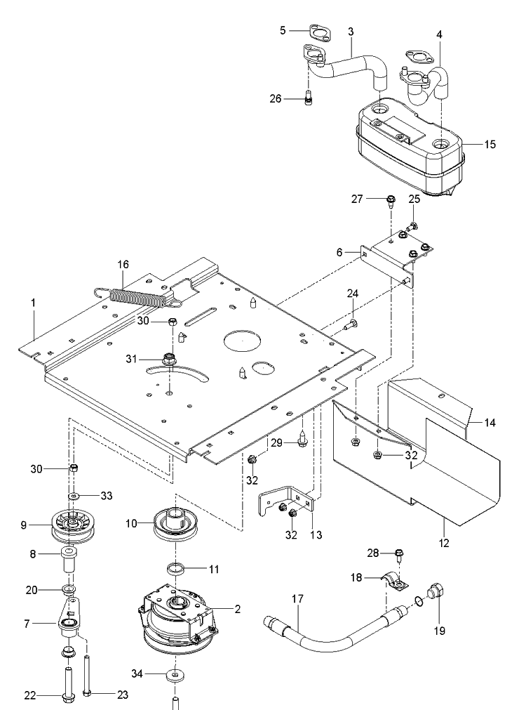 Engine Mounting, Guards And Muffler Diagram and Parts List for Z254F (96784490101)(2018-10) Husqvarna Lawn Mower