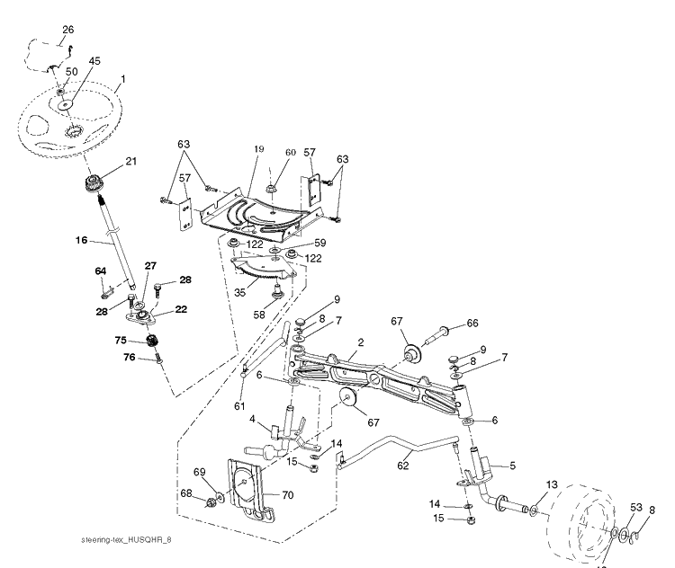 Steering Diagram and Parts List for YTH22V46 (96045004101)(2013-10) Husqvarna Lawn Tractor