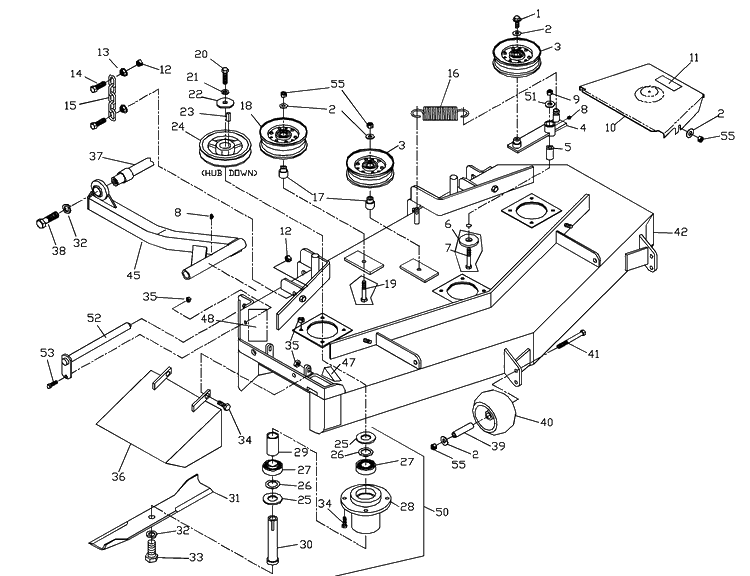 Deck Assembly Diagram and Parts List for ZTH4817A (539104701-01)(2000-03) Husqvarna Lawn Mower