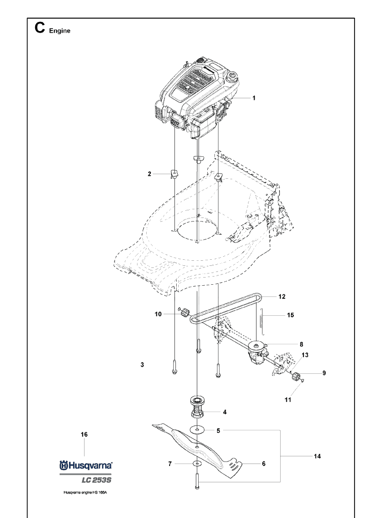 Engine Diagram and Parts List for LC253S  Husqvarna Lawn Mower