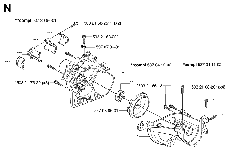 Crankcase And Clutchdrum Diagram and Parts List for 323HE3 20053600001-20054000000 Husqvarna Hedge Trimmer